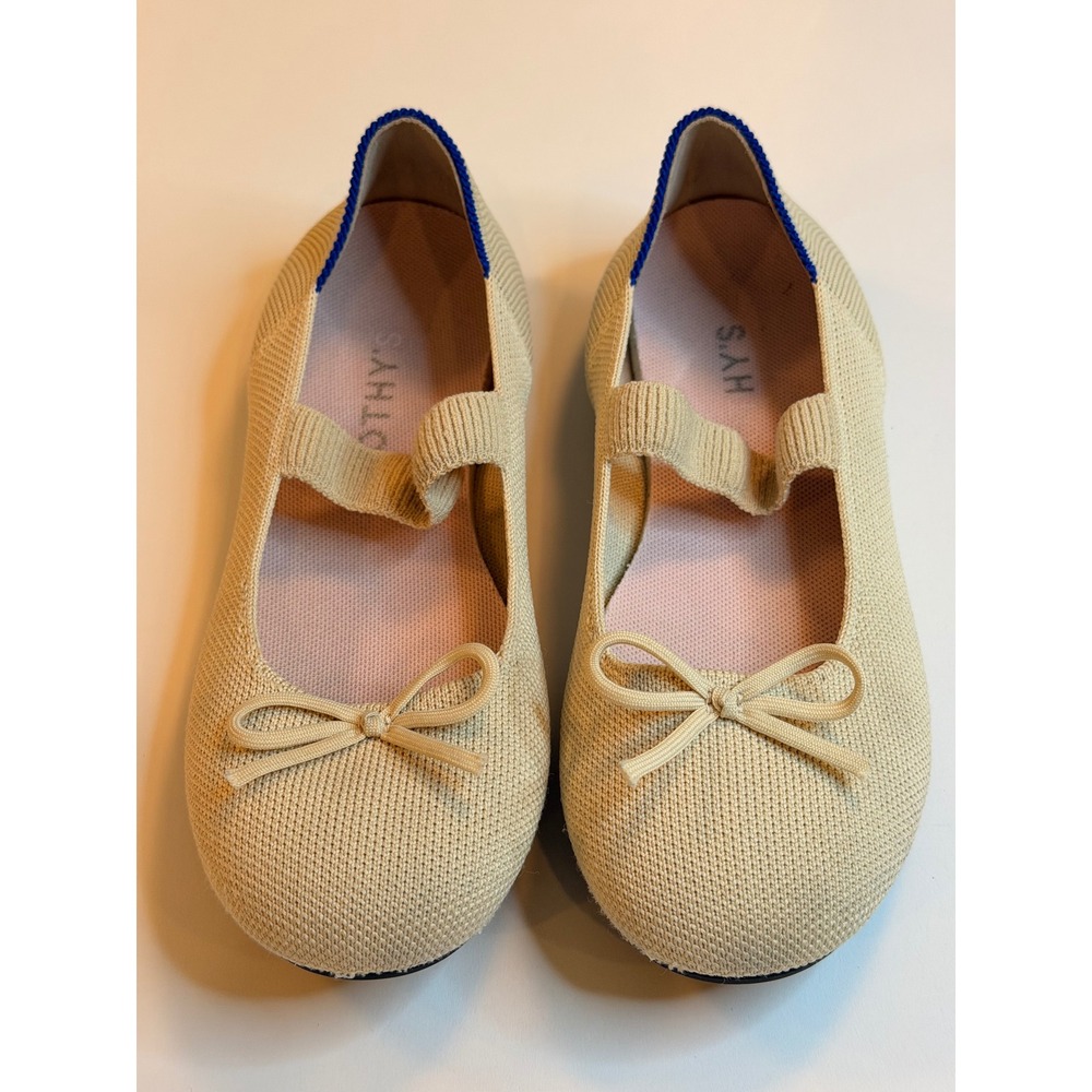 Rothys Kids Mary Jane Sand Beige Knit Bow Flats Size 3 Kids